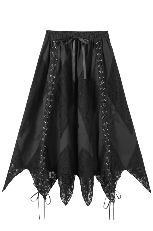 PRE-ORDER: Overload Black Handkerchief Maxi Skirt sold by Tunnel Vision