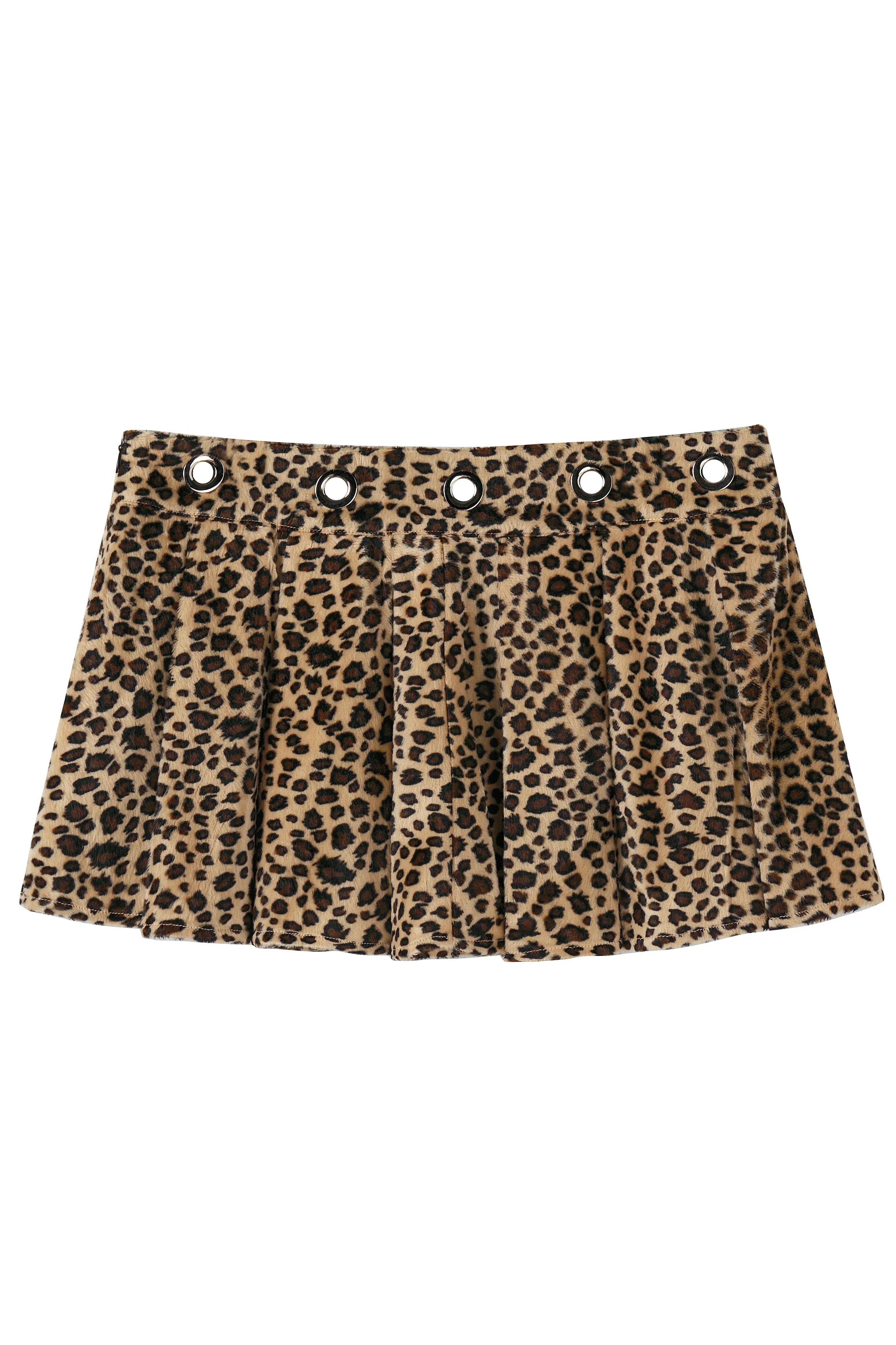 Peekaboo Fuzzy Leopard Print Grommet Mini Skirt sold by Tunnel Vision product image thumbnail 2