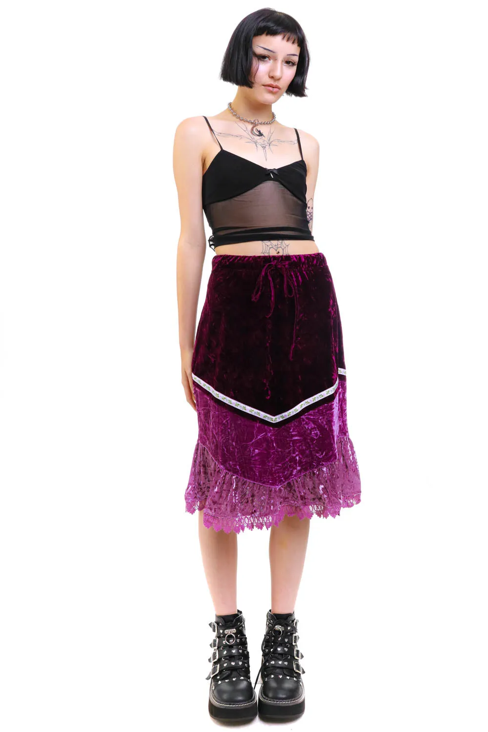 TUNNEL VISION SECONDHAND (GRADE A) Verbena Purple Velvet Lace-Trim Skirt sold by Tunnel Vision product image thumbnail 4