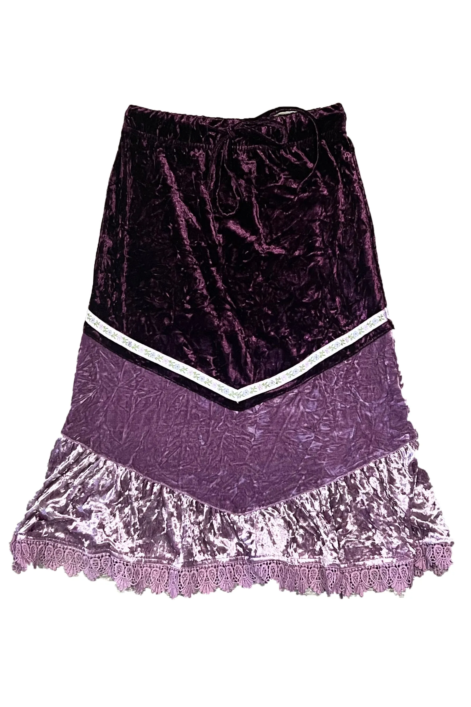 TUNNEL VISION SECONDHAND (GRADE A) Verbena Purple Velvet Lace-Trim Skirt sold by Tunnel Vision