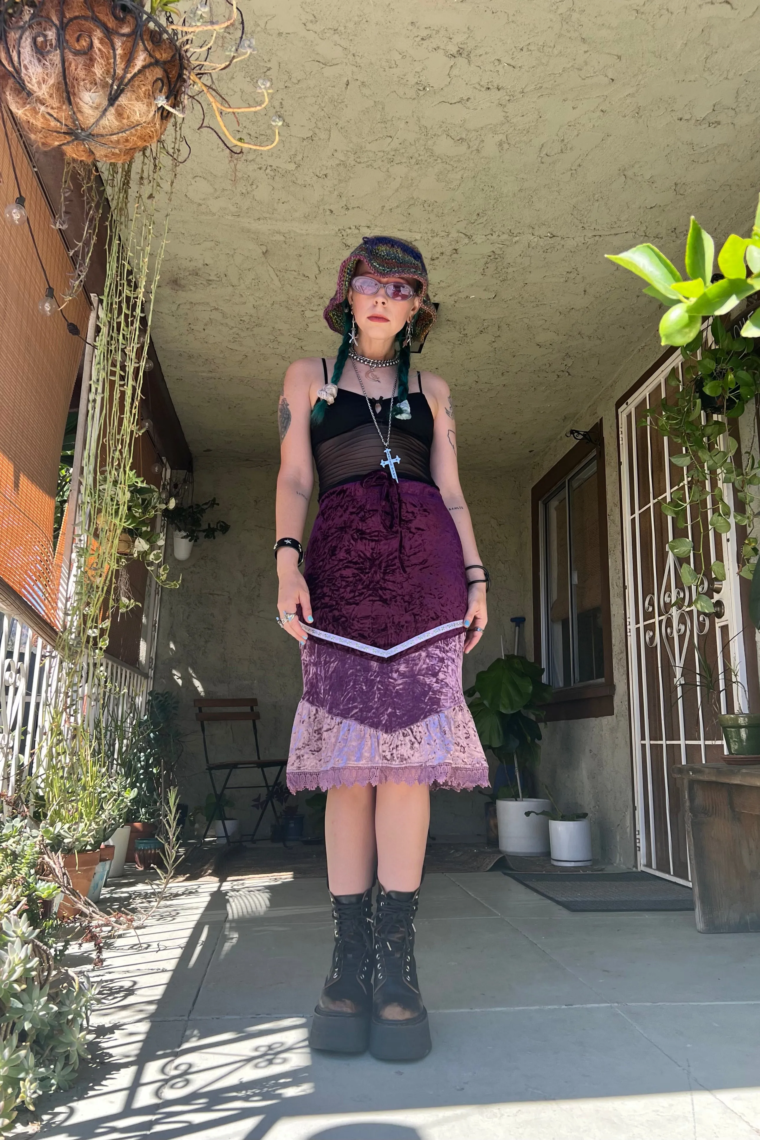 TUNNEL VISION SECONDHAND (GRADE A) Verbena Purple Velvet Lace-Trim Skirt sold by Tunnel Vision product image thumbnail 2