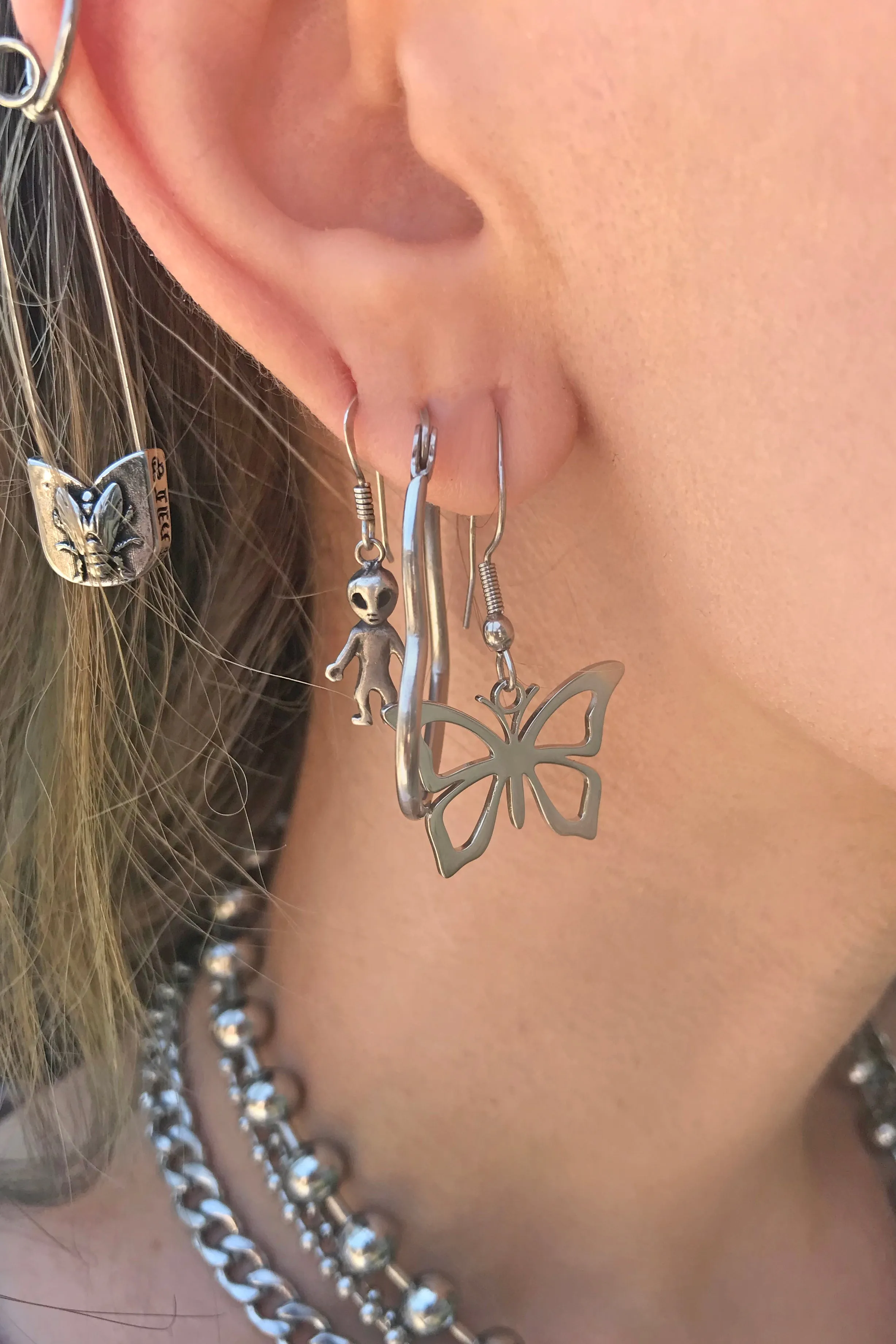 TUNNEL VISION SECONDHAND (GRADE B) Mini Butterfly Stainless Steel Earrings sold by Tunnel Vision product image thumbnail 2