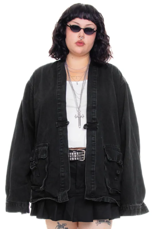 Vintage Y2K Black Denim Overcoat - XL/2X/3X sold by Tunnel Vision