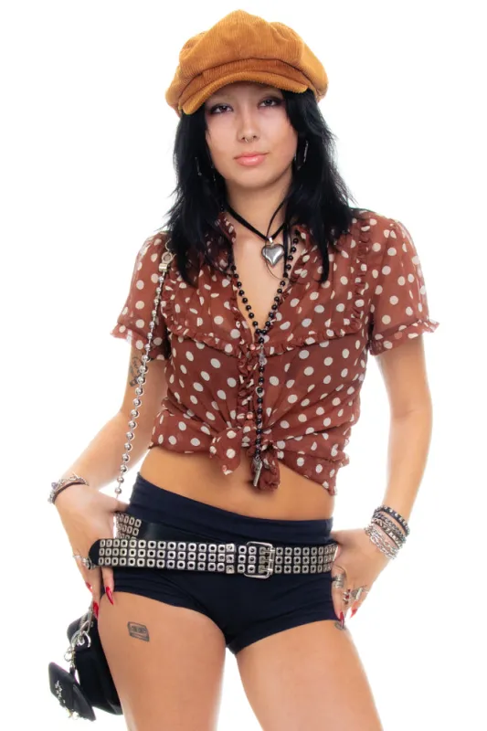 Vintage Y2K Polka Dot Ruffle Blouse - M sold by Tunnel Vision