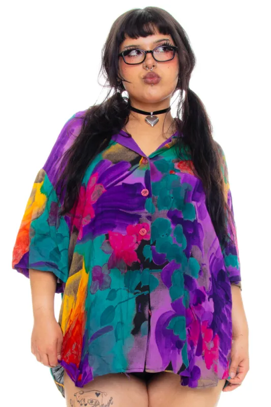 Vintage 80's Watercolor Rayon Button-Up Shirt - 2X/3X/4X sold by Tunnel Vision