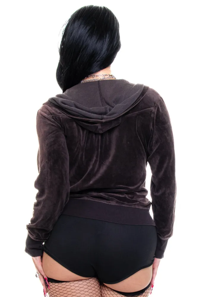 Vintage Y2K Chocolate Brown Velour Hoodie - L sold by Tunnel Vision product image thumbnail 5