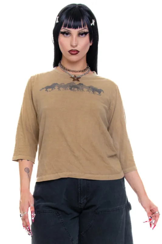 Vintage Y2K Wild Horses 3/4 Sleeve Tee - One Size Fits Many sold by Tunnel Vision