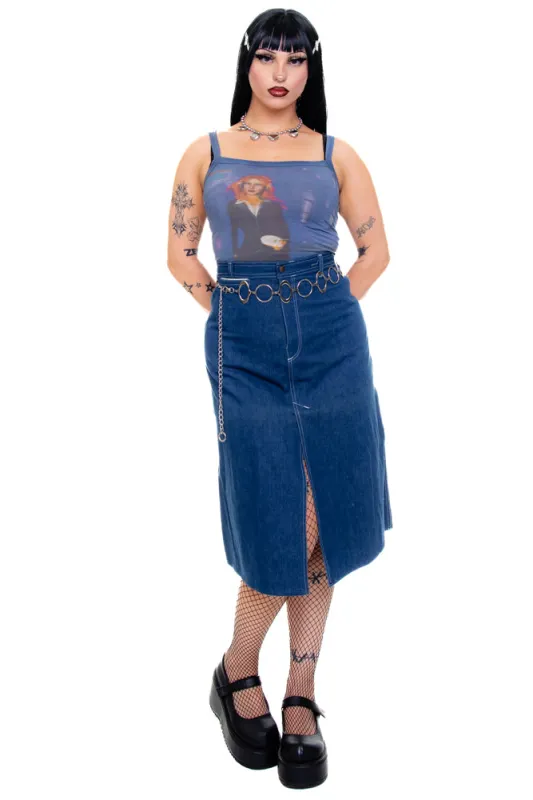 Vintage 70's Denim Midi Skirt - L sold by Tunnel Vision