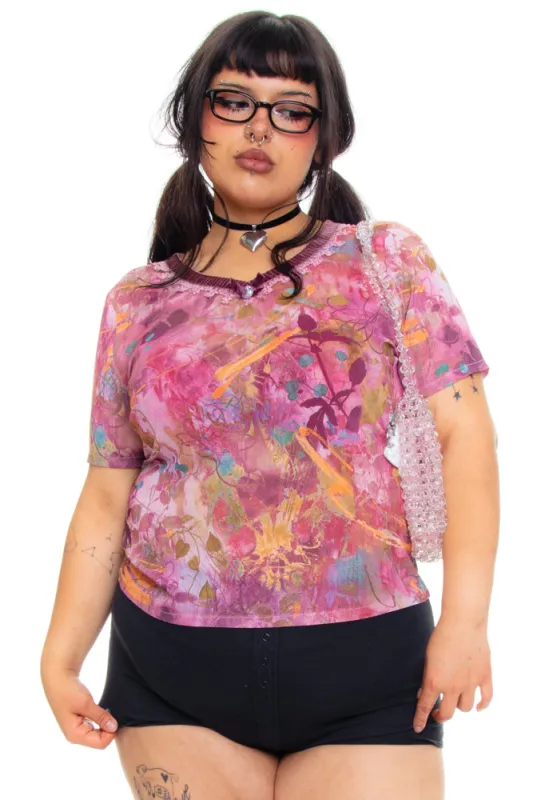 Vintage 90's Semi-Sheer Floral Mesh Top - XL/2X/3X sold by Tunnel Vision