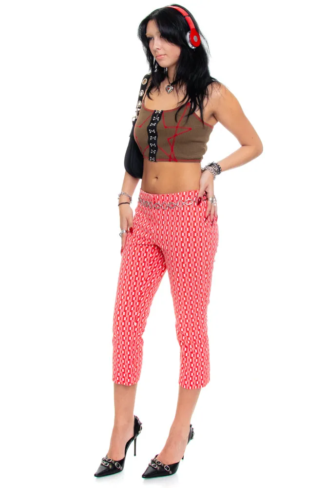 Vintage 90's Retro Red Grid Print Capris - S/M sold by Tunnel Vision product image thumbnail 4