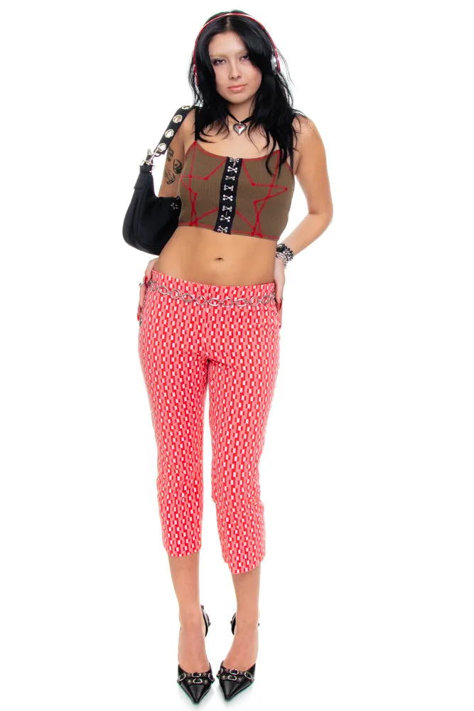 Vintage 90's Retro Red Grid Print Capris - S/M sold by Tunnel Vision product image thumbnail 3