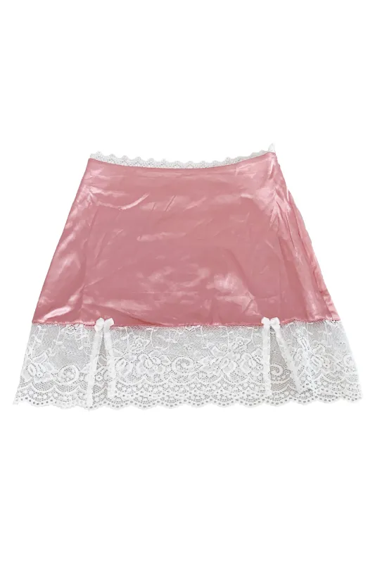 Kiki Pink Lace-Trim Mini Skirt sold by Tunnel Vision