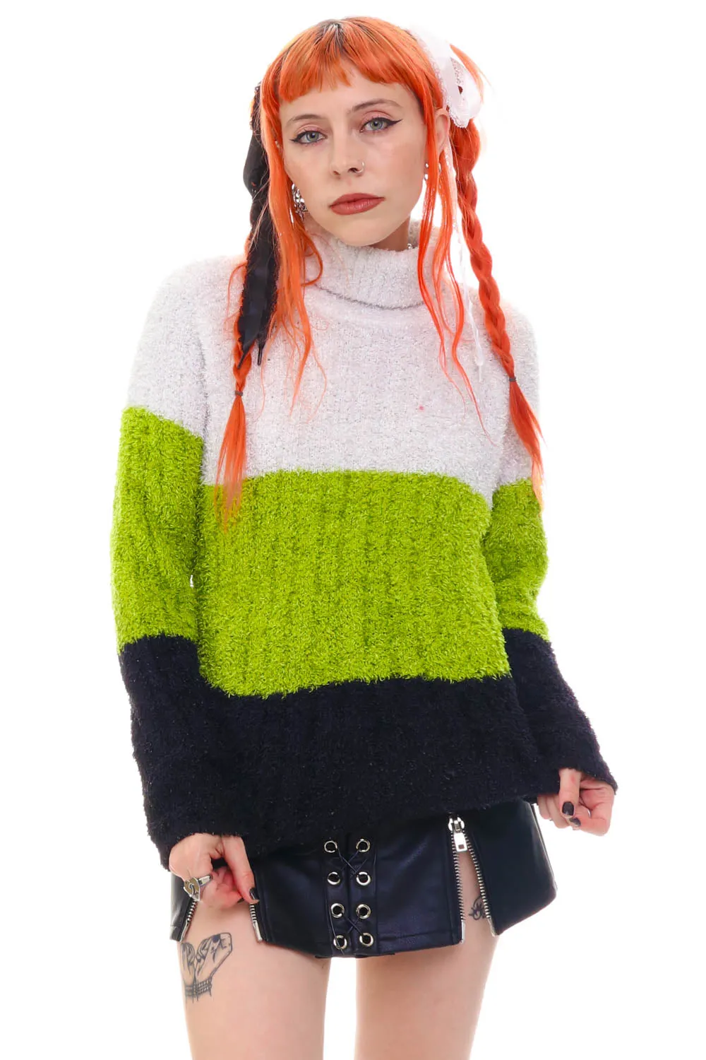Vintage 90's Fuzzy Monster Stripe Sweater - OSFM sold by Tunnel Vision