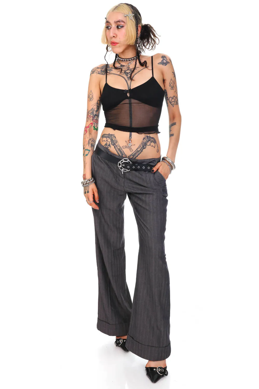 Vintage Y2K Herringbone Flared Trousers - M/L sold by Tunnel Vision product image thumbnail 5