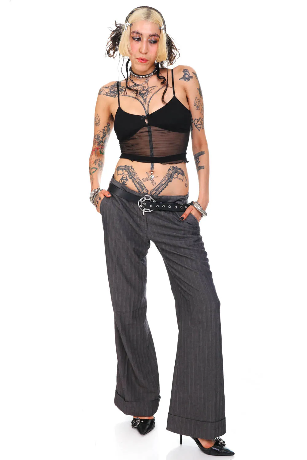 Vintage Y2K Herringbone Flared Trousers - M/L sold by Tunnel Vision product image thumbnail 2