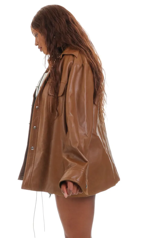 Vintage 70's Camel Vinyl Button Me Up Shirt Jacket - OSFM sold by Tunnel Vision product image thumbnail 4