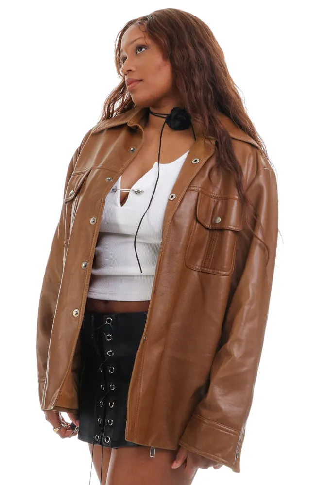 Vintage 70's Camel Vinyl Button Me Up Shirt Jacket - OSFM sold by Tunnel Vision product image thumbnail 3