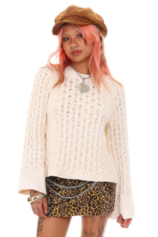 Vintage Y2K Creme Knit Flare Sweater - S/M sold by Tunnel Vision