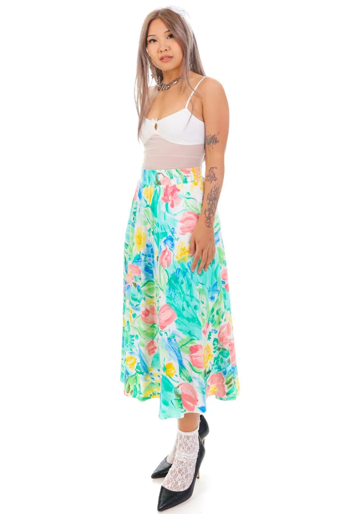 Vintage 80's Pretty Pastel Flower Maxi Skirt - S/M sold by Tunnel Vision product image thumbnail 3