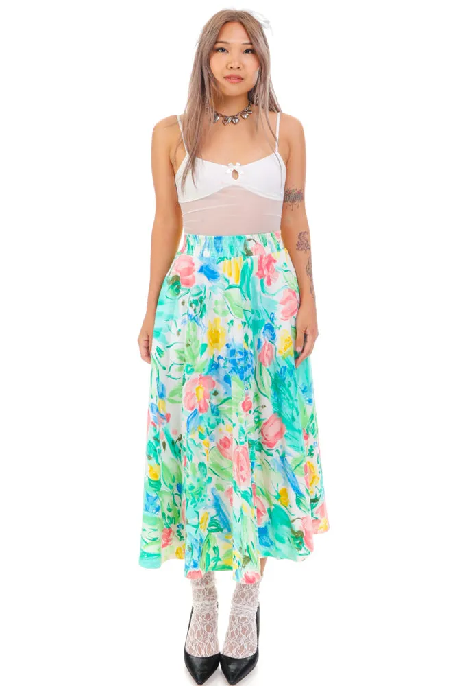 Vintage 80's Pretty Pastel Flower Maxi Skirt - S/M sold by Tunnel Vision