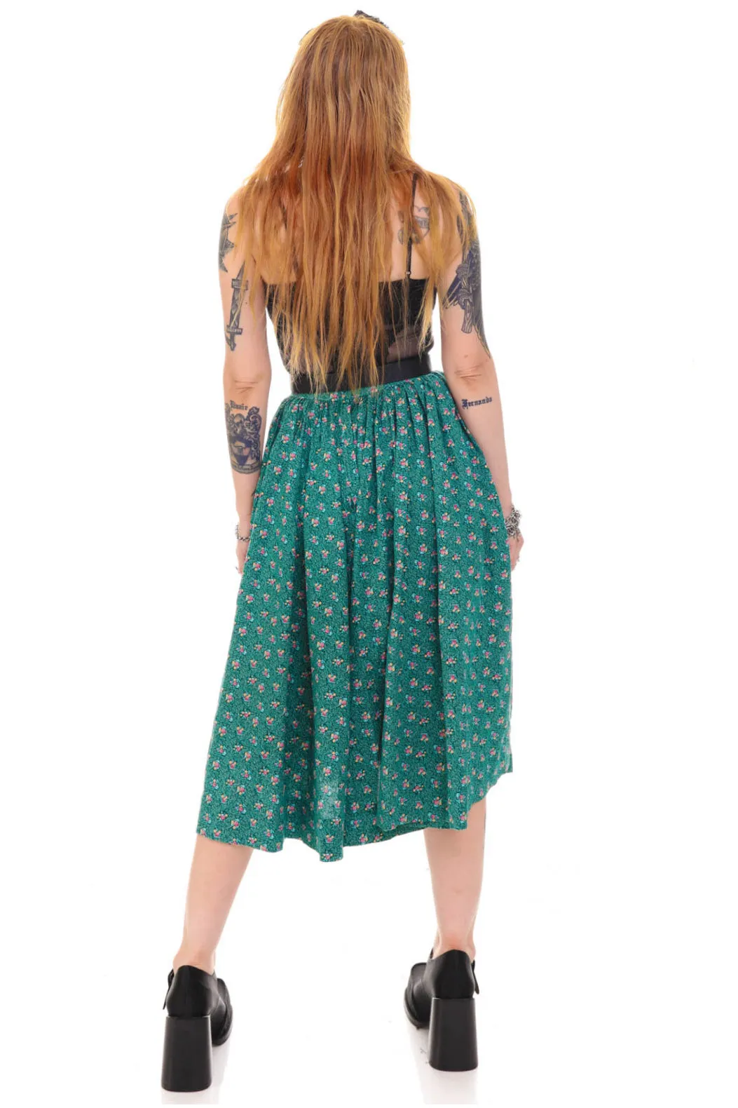 Vintage 70's Green Floral Midi Skirt - S sold by Tunnel Vision product image thumbnail 4