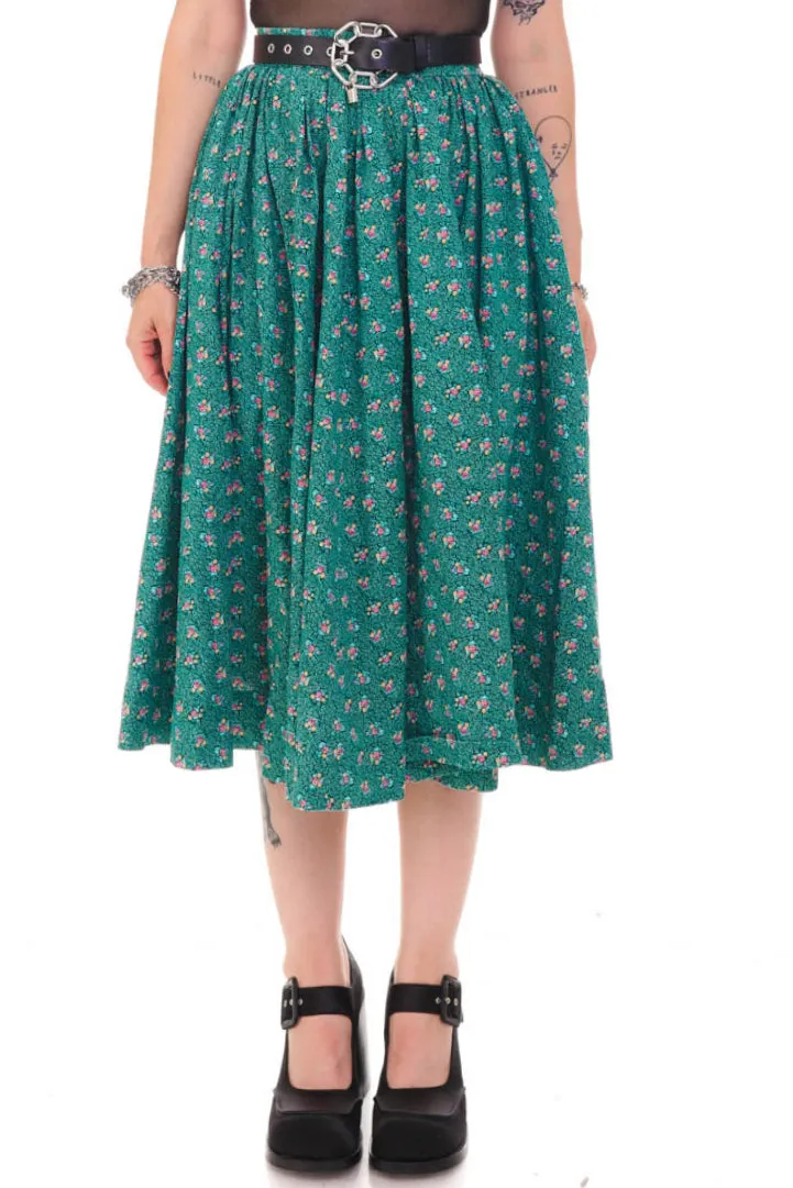 Vintage 70's Green Floral Midi Skirt - S sold by Tunnel Vision
