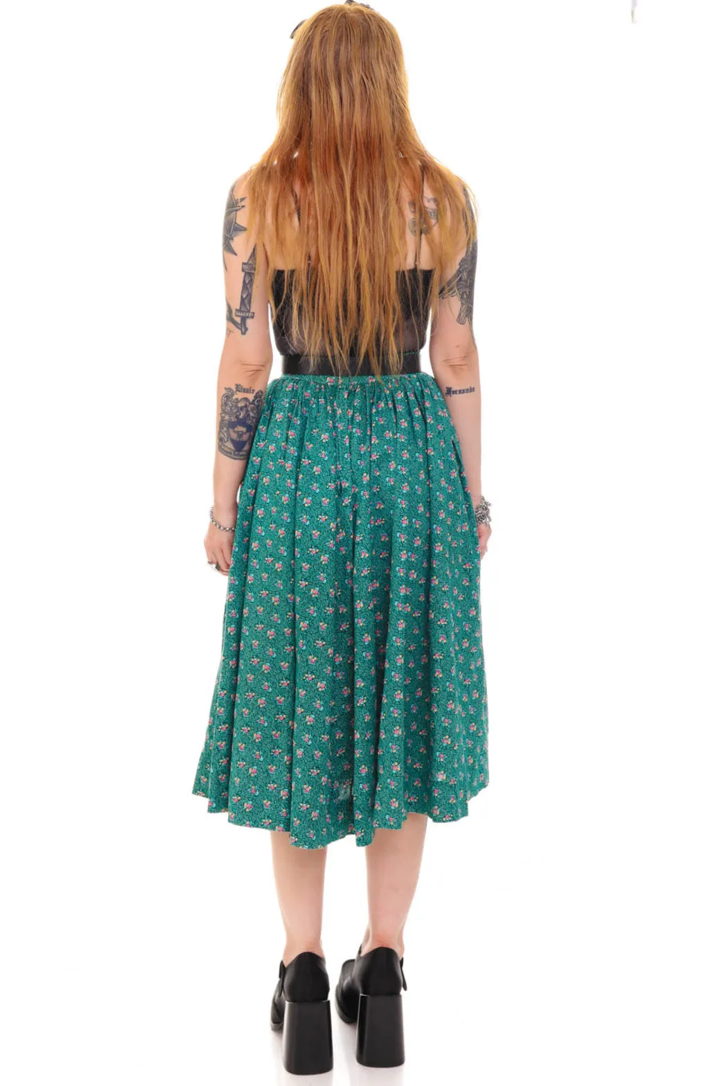 Vintage 70's Green Floral Midi Skirt - S sold by Tunnel Vision product image thumbnail 5