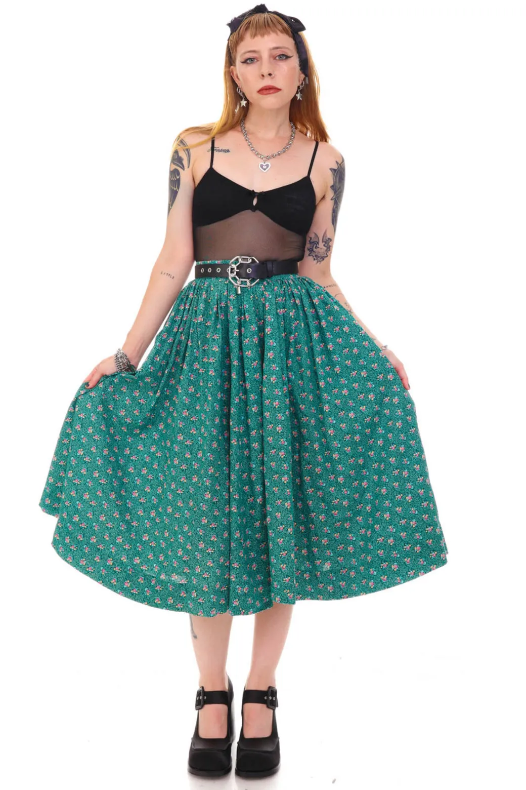 Vintage 70's Green Floral Midi Skirt - S sold by Tunnel Vision product image thumbnail 2