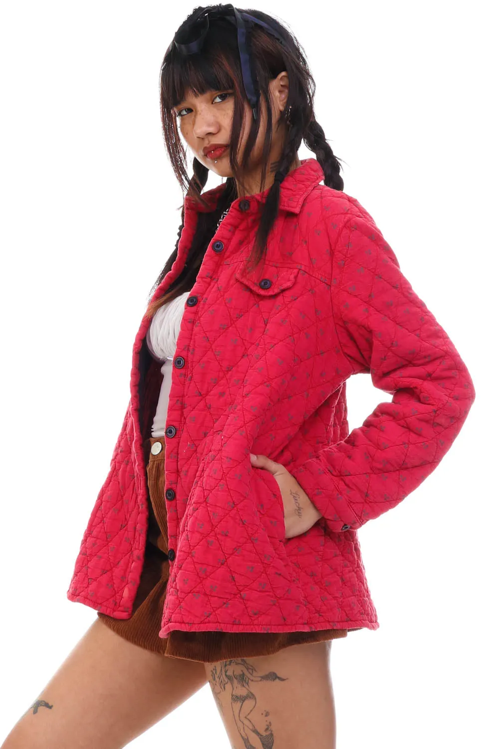 Vintage Y2K Red Quilted Clover Button Up Jacket - S sold by Tunnel Vision product image thumbnail 3