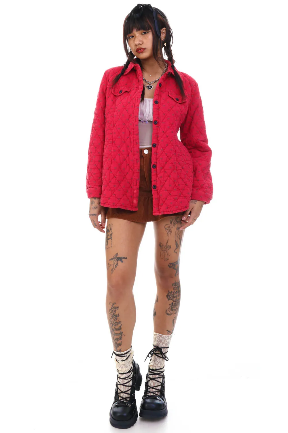 Vintage Y2K Red Quilted Clover Button Up Jacket - S sold by Tunnel Vision product image thumbnail 2