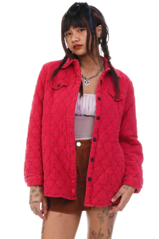 Vintage Y2K Red Quilted Clover Button Up Jacket - S sold by Tunnel Vision
