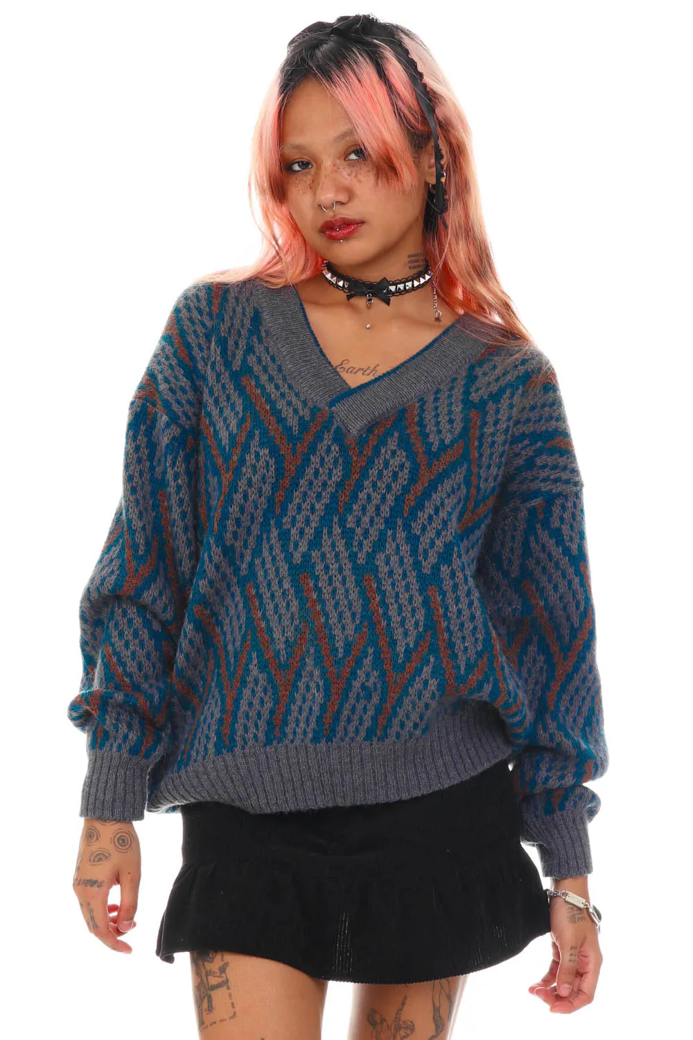 Vintage 90's Wool Blend Slouchy V-Neck Sweater - OSFM sold by Tunnel Vision