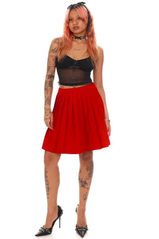 Vintage 90's Cherry Red Pleated Skirt - S sold by Tunnel Vision