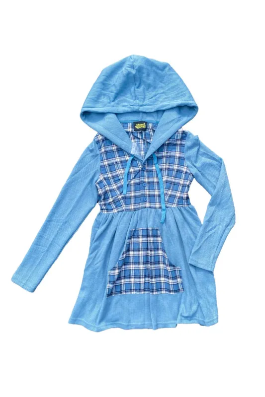 Angela Blue Plaid Hoodie Mini Dress sold by Tunnel Vision
