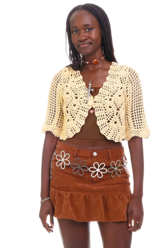 Vintage Y2K Delicate Flower Crochet Button Cardigan - OSFM sold by Tunnel Vision