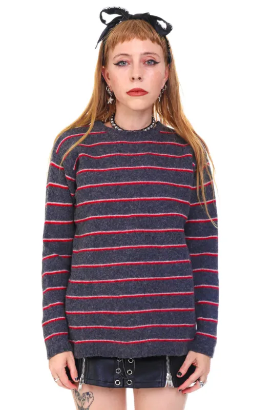 Vintage 90's Limited Grey Stripe Knit Sweater - OSFM sold by Tunnel Vision