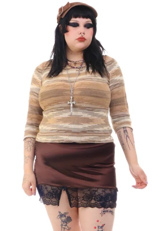 Vintage 90's Lauren Shades of Brown Long-Sleeve Top - OSFM sold by Tunnel Vision
