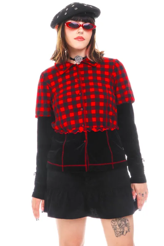 Vintage Y2K Gothic Plaid Velvet Top - OSFM sold by Tunnel Vision