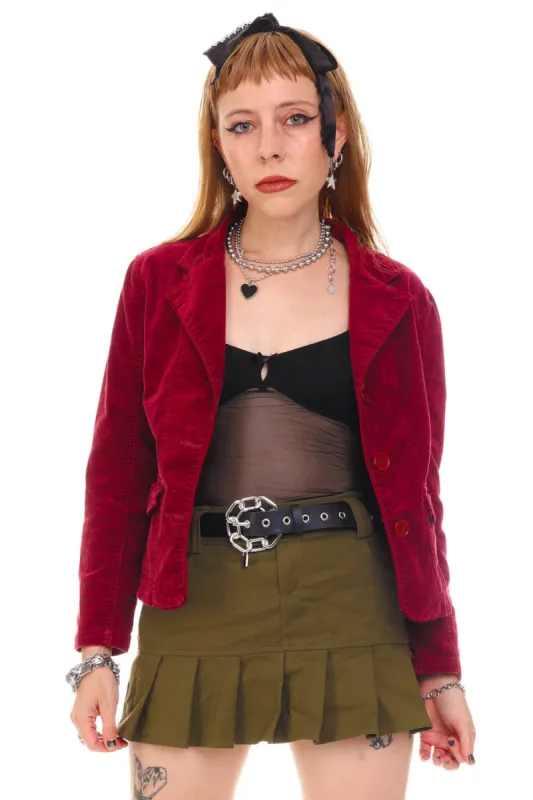 Vintage Y2K Cranberry Corduroy Cropped Blazer - XS/S sold by Tunnel Vision