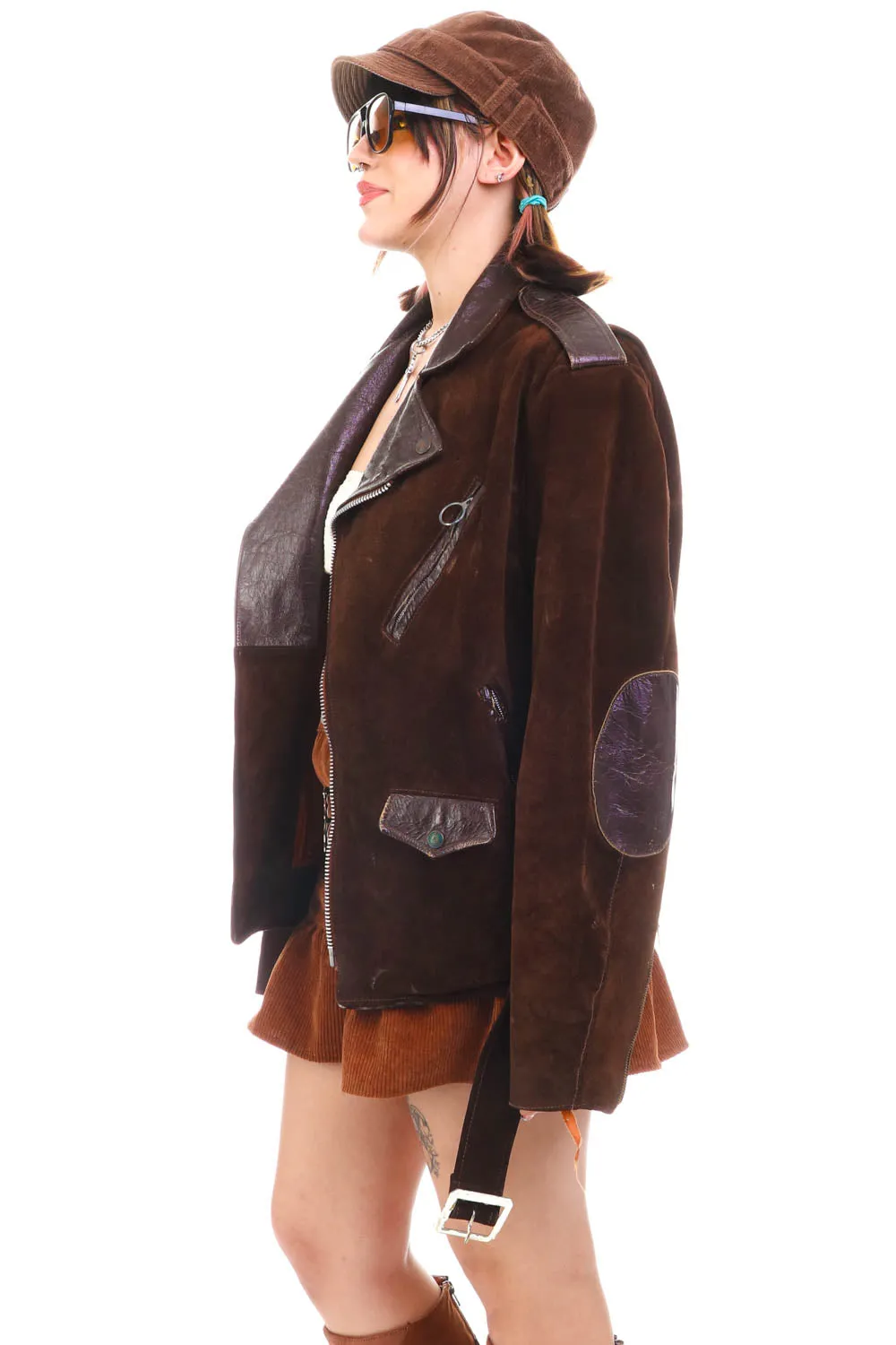 Vintage 80's Dark Brown Leather Suede Motor Jacket - OSFM sold by Tunnel Vision product image thumbnail 3