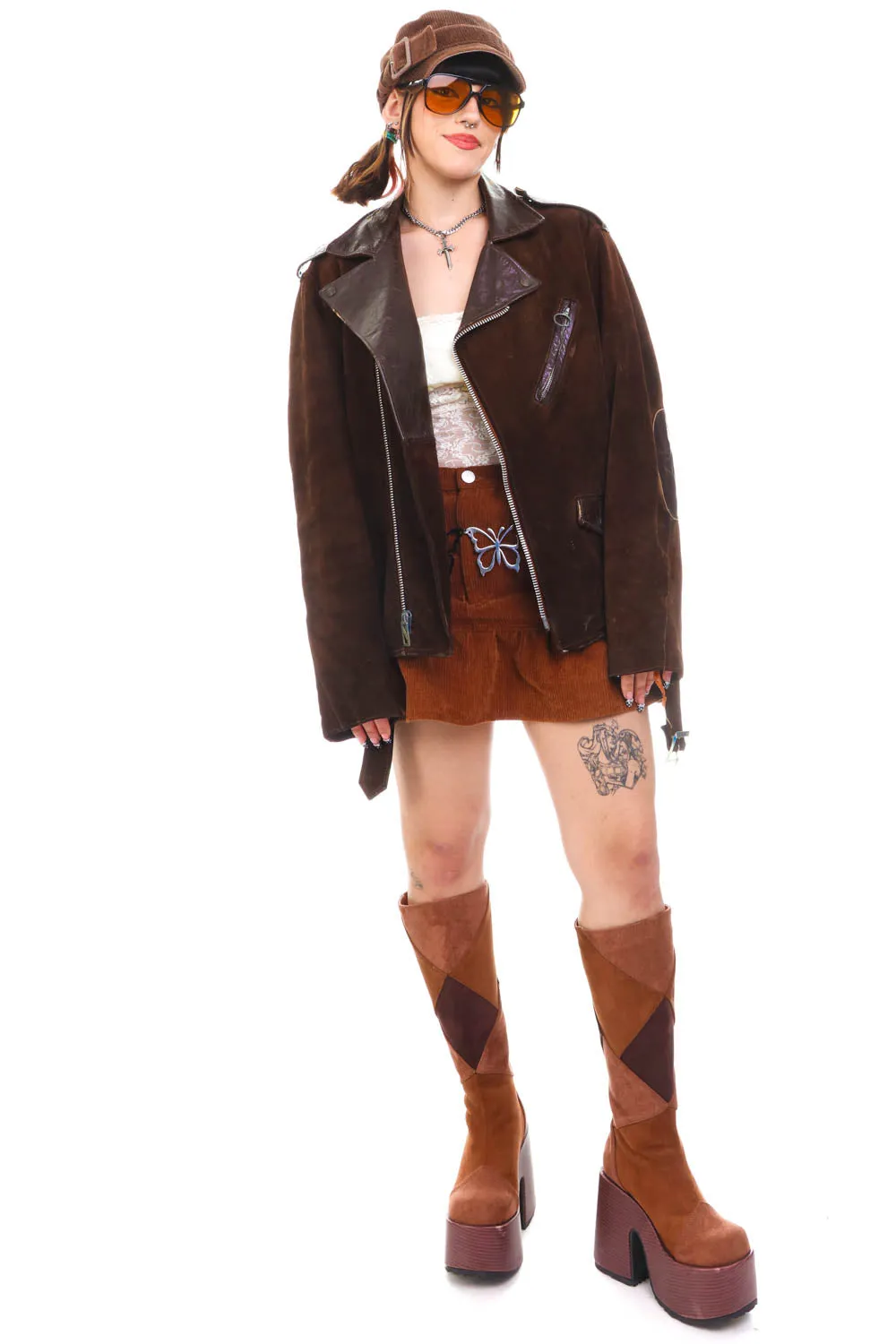 Vintage 80's Dark Brown Leather Suede Motor Jacket - OSFM sold by Tunnel Vision product image thumbnail 2