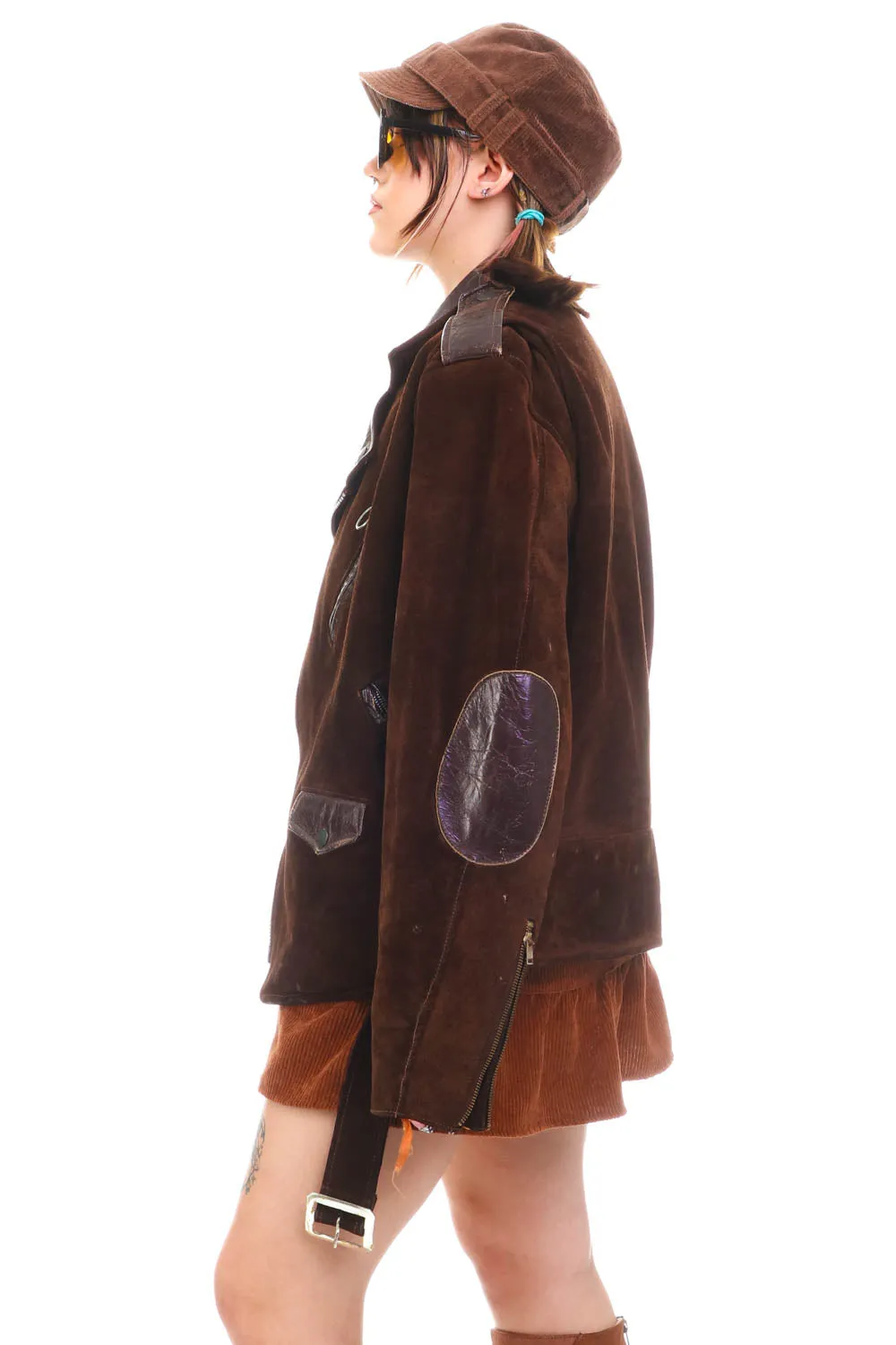 Vintage 80's Dark Brown Leather Suede Motor Jacket - OSFM sold by Tunnel Vision product image thumbnail 4