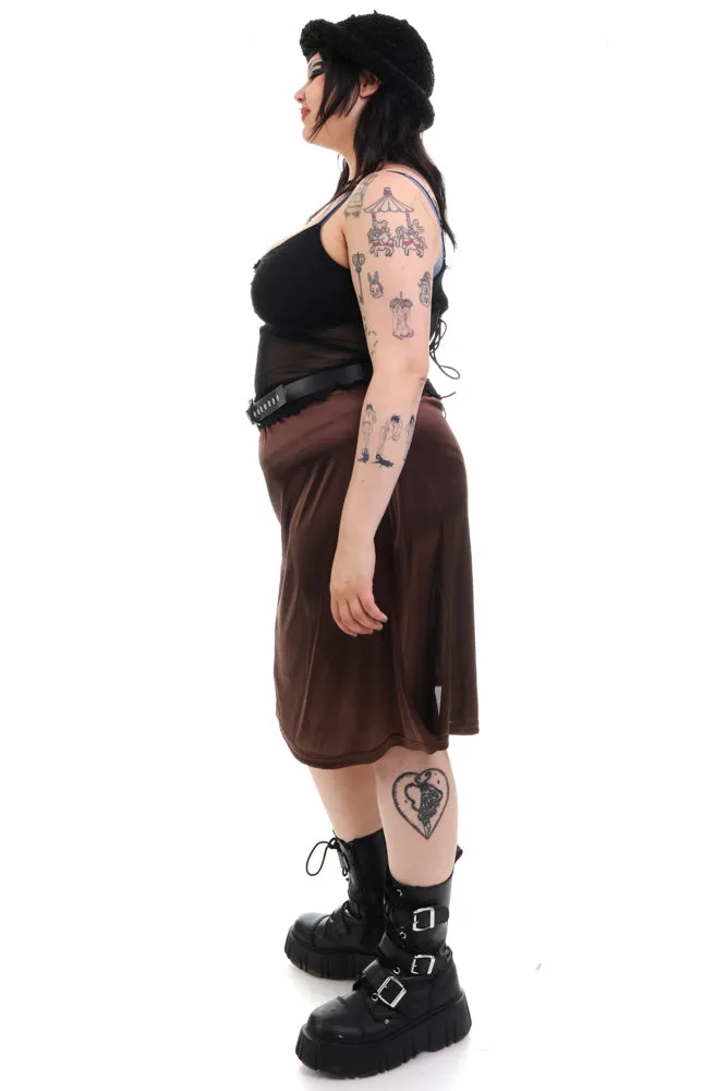 Vintage 90's Chocolate Brown Satin Midi Skirt - L/XL sold by Tunnel Vision product image thumbnail 3