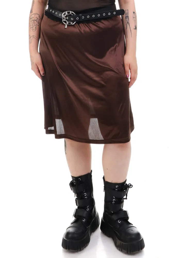 Vintage 90's Chocolate Brown Satin Midi Skirt - L/XL sold by Tunnel Vision
