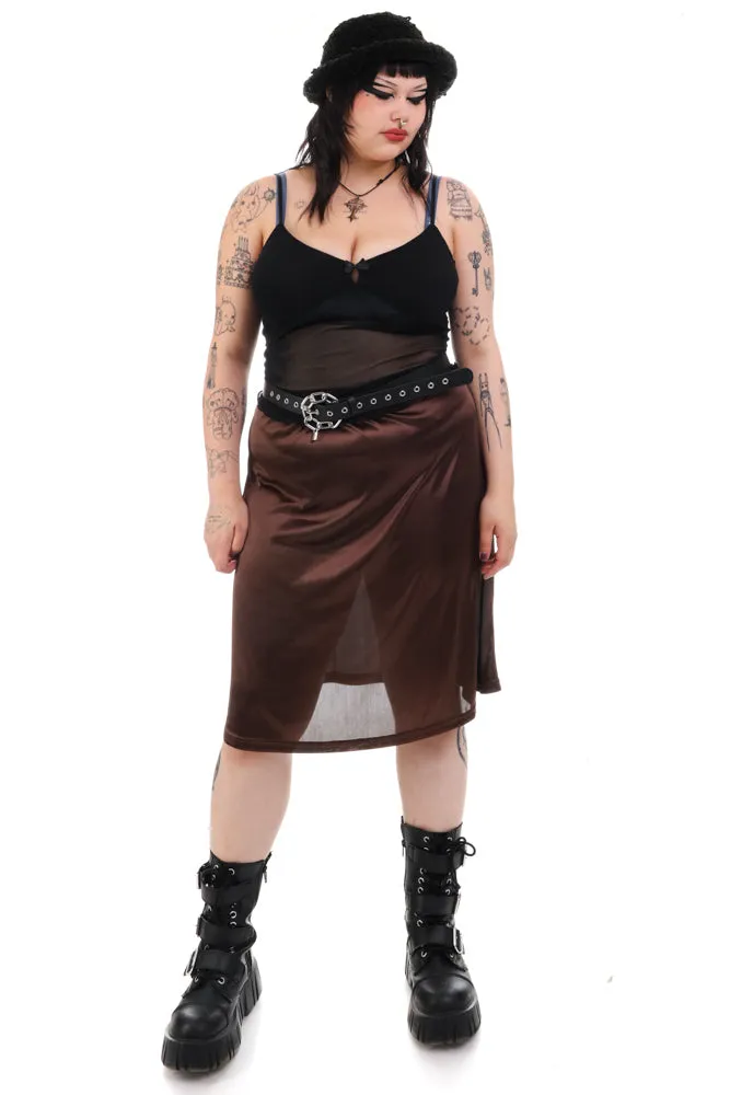 Vintage 90's Chocolate Brown Satin Midi Skirt - L/XL sold by Tunnel Vision product image thumbnail 2