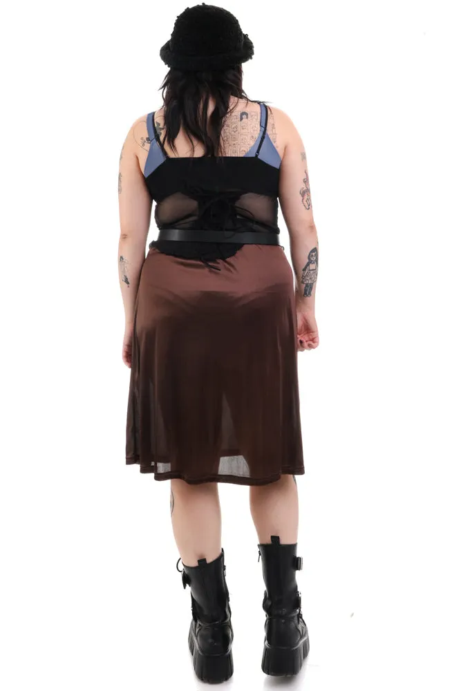 Vintage 90's Chocolate Brown Satin Midi Skirt - L/XL sold by Tunnel Vision product image thumbnail 5