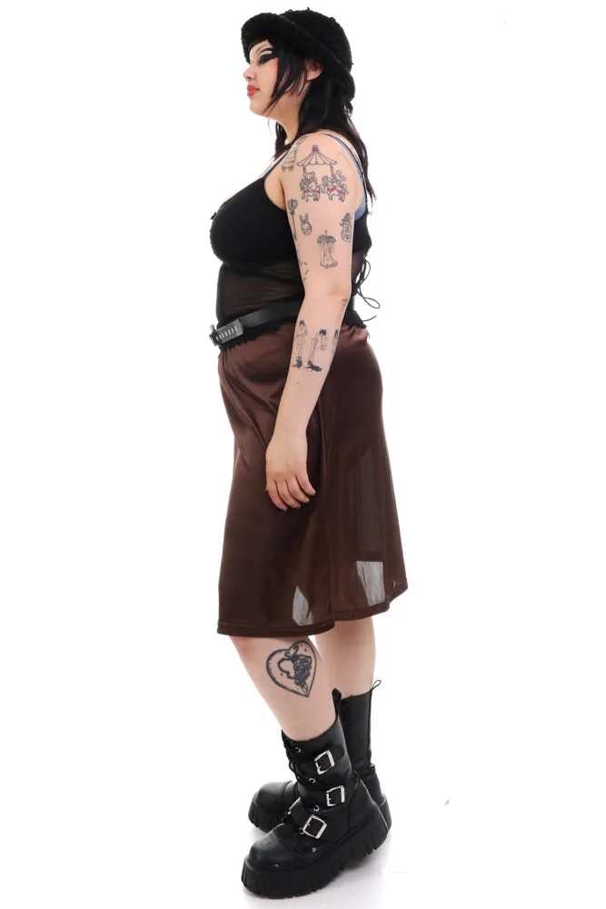 Vintage 90's Chocolate Brown Satin Midi Skirt - L/XL sold by Tunnel Vision product image thumbnail 4