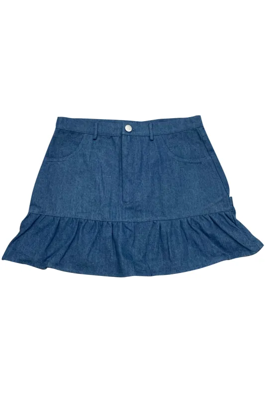 TUNNEL VISION SECONDHAND (GRADE B) Kimmy Blue Denim Ruffle Mini Skirt sold by Tunnel Vision