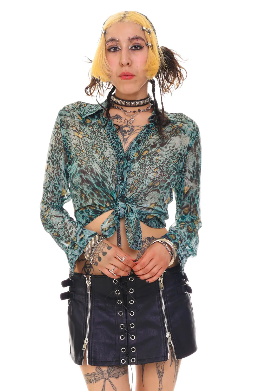 Vintage 90's Blue Snake Silk Button Up Blouse - S/M sold by Tunnel Vision product image thumbnail 2