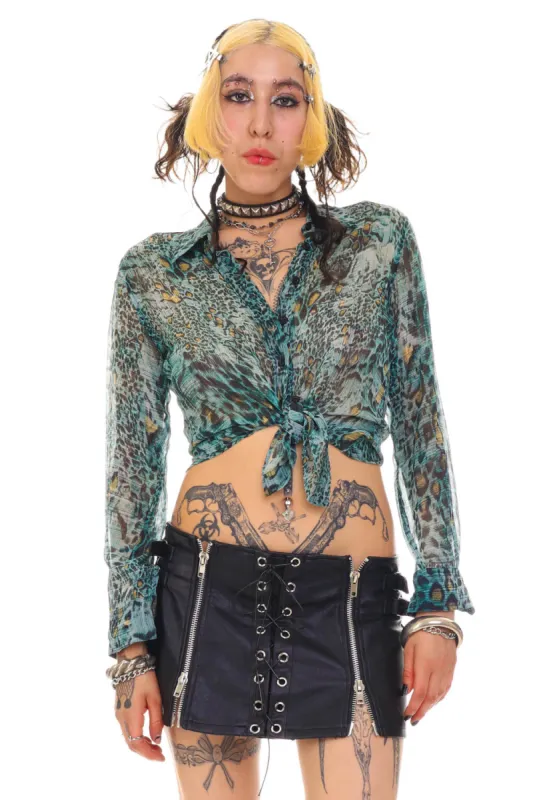 Vintage 90's Blue Snake Silk Button Up Blouse - S/M sold by Tunnel Vision